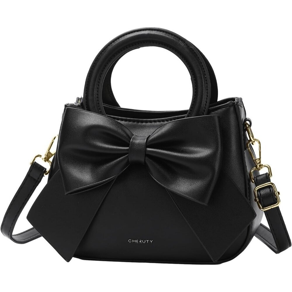 🆕Women's Black Crossbody Bag Vegan Leather Purses and Handbags Cute Bow Knot